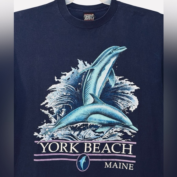 Sherry’s Best Vintage 90’s T-Shirt York Beach Maine Dolphin Navy Blue Mens Sz XL - Picture 5 of 9